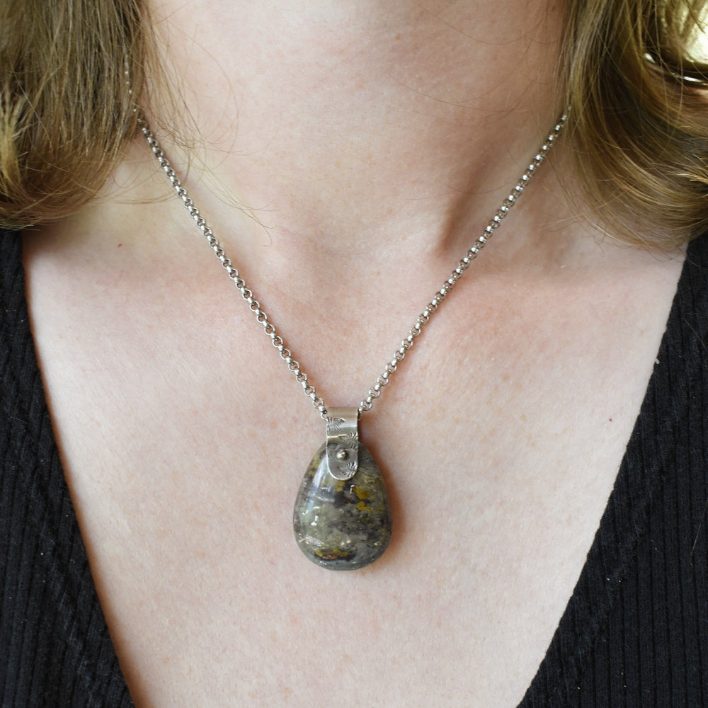 Purple and Yellow Jasper Necklace with Sterling Silver Bail