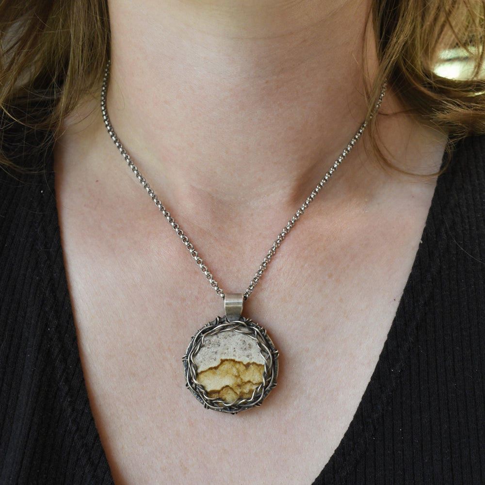Wire Wrapped Picture Jasper Pendant in Sterling Silver with Custom Chain
