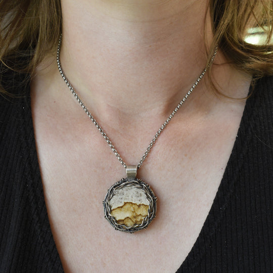 Wire Wrapped Picture Jasper Pendant in Sterling Silver with Custom Chain