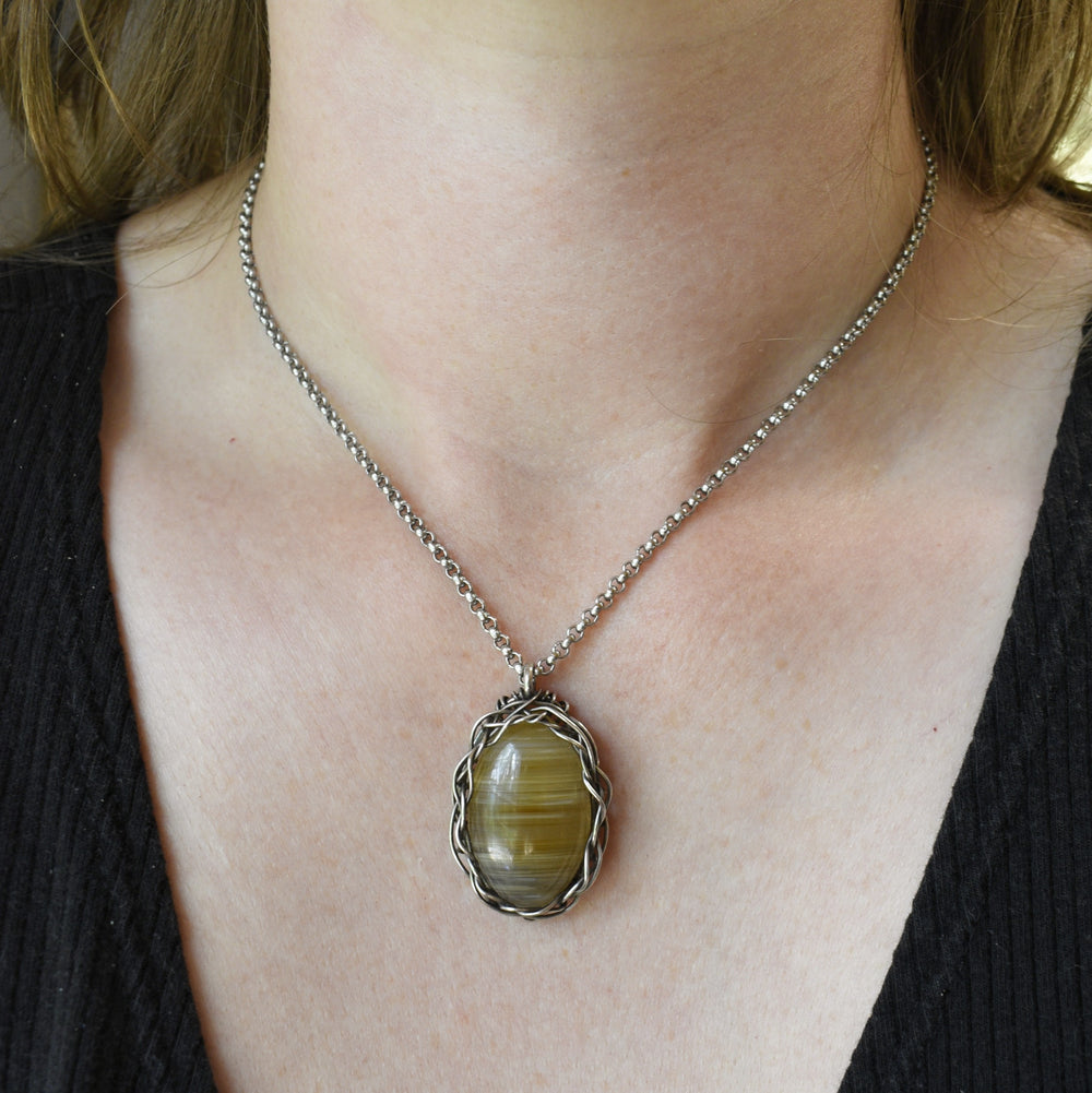 Banded Agate Pendant - Wire Wrapped in Sterling Silver with Custom Chain