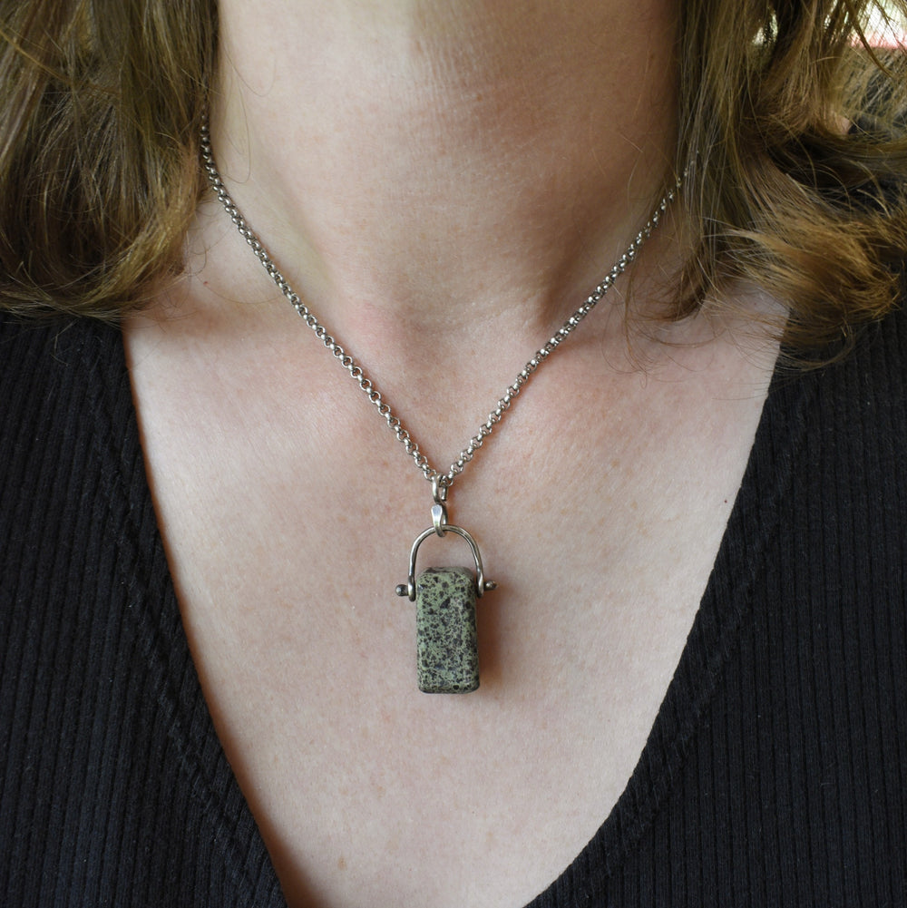 Green and Purple Jasper Pendant in Sterling Silver with Custom Chain