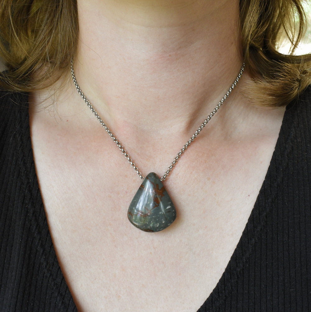 Bloodstone Jasper Pendant with Custom Chain