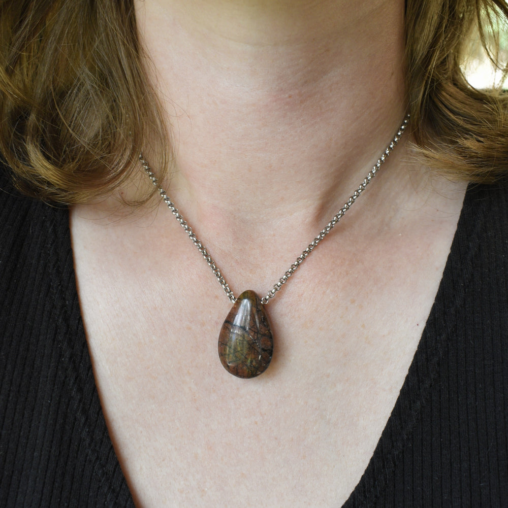 Orange River Jasper Pendant with Custom Chain