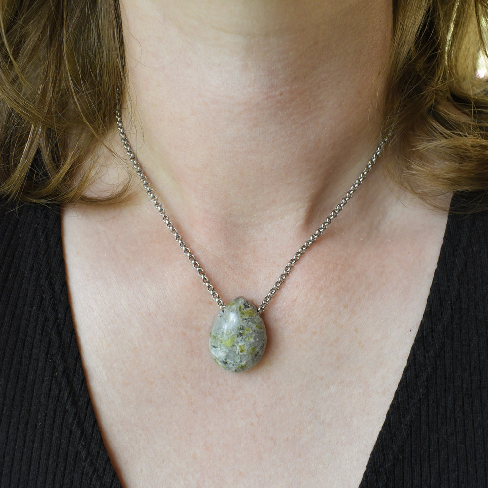 Epidote and Quartz Pendant with Custom Chain