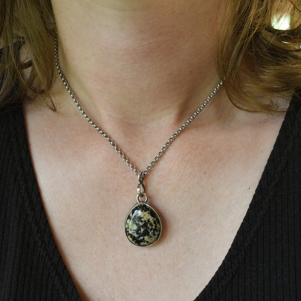 Orthoclase and Black Tourmaline Necklace in Sterling Silver with Custom Chain