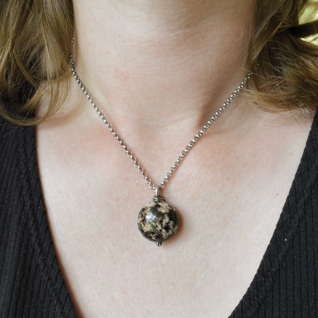 Orange and Black Tourmaline Sterling Silver Pendant Necklace