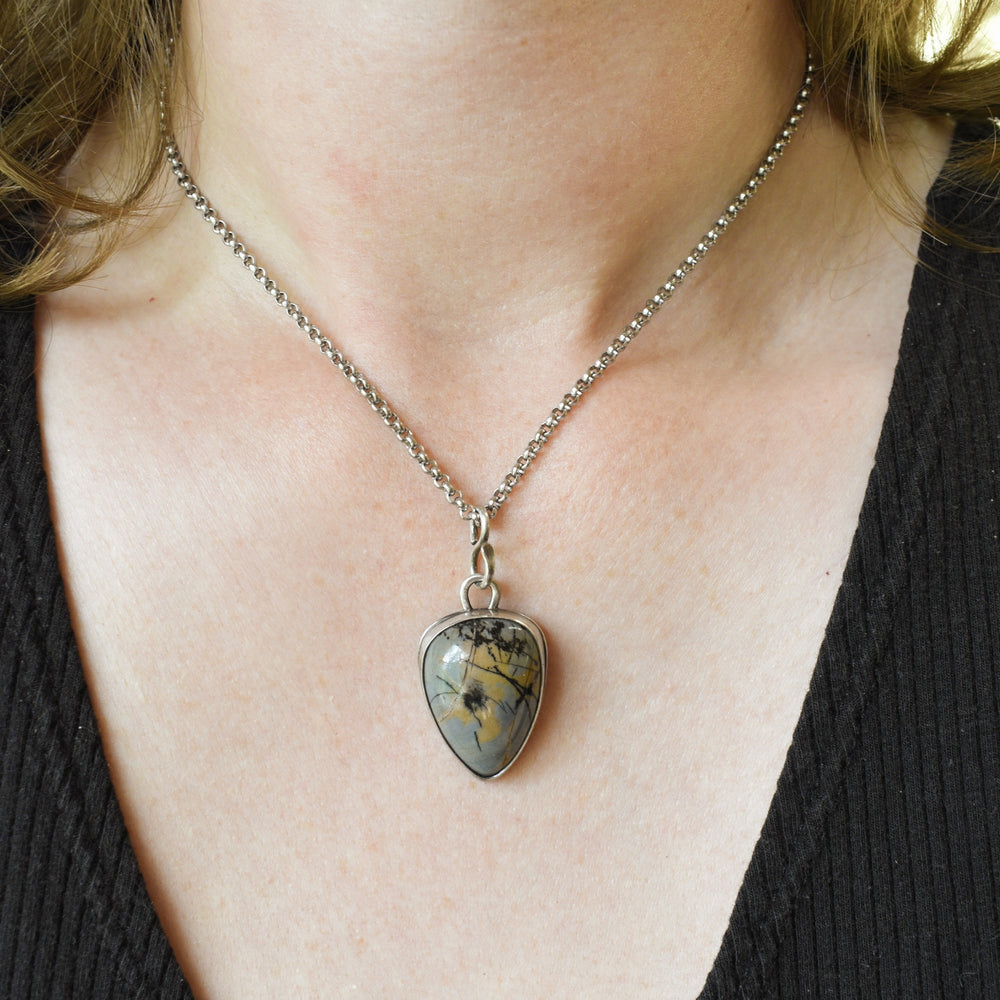 Blue Porcelain Jasper Pendant in Sterling Silver with Custom Chain
