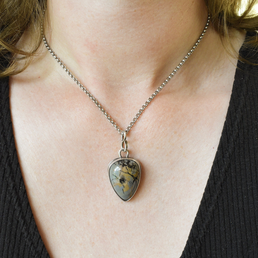 Blue Porcelain Jasper Pendant in Sterling Silver with Custom Chain