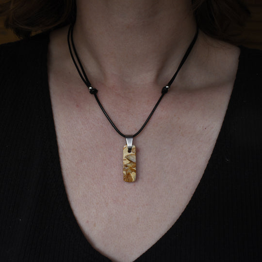 Yellow Tubal Agate Pendant Necklace in Stainless Steel