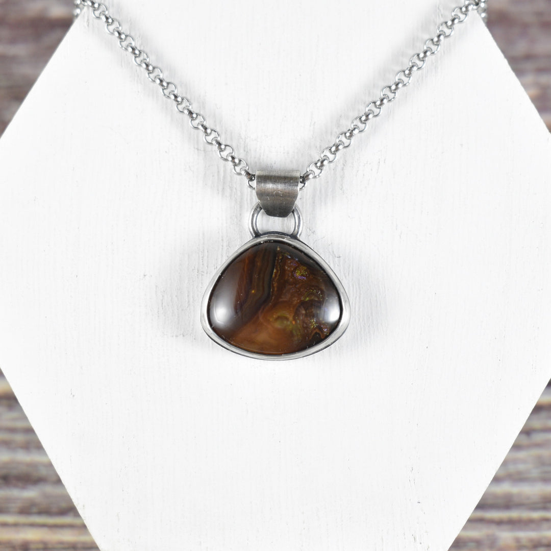 Fire Agate Pendant in Sterling Silver with Custom Chain