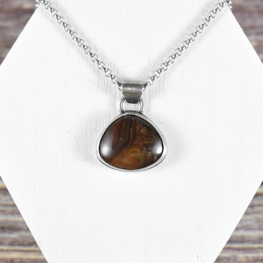 Fire Agate Pendant in Sterling Silver with Custom Chain