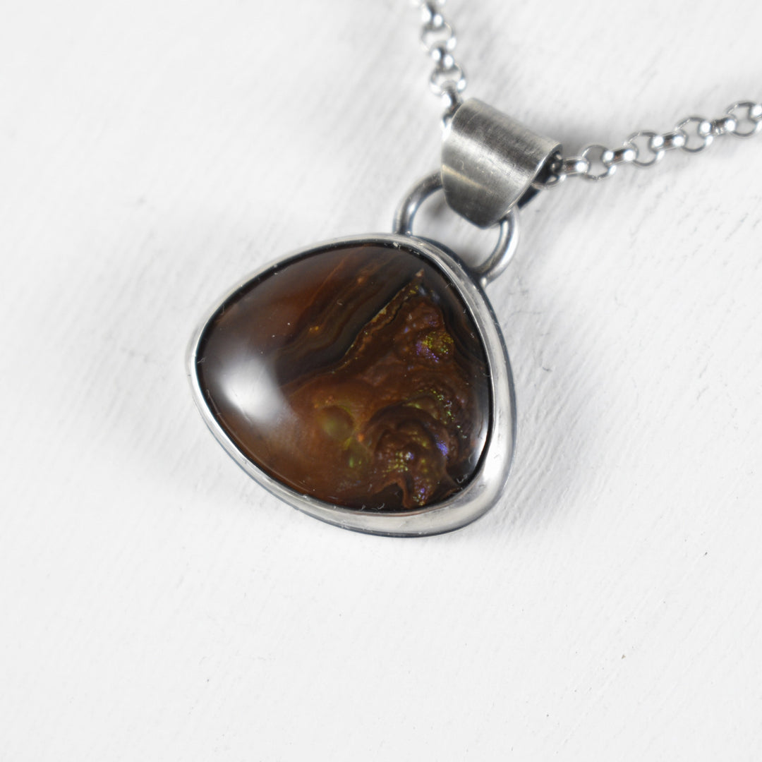Fire Agate Pendant in Sterling Silver with Custom Chain