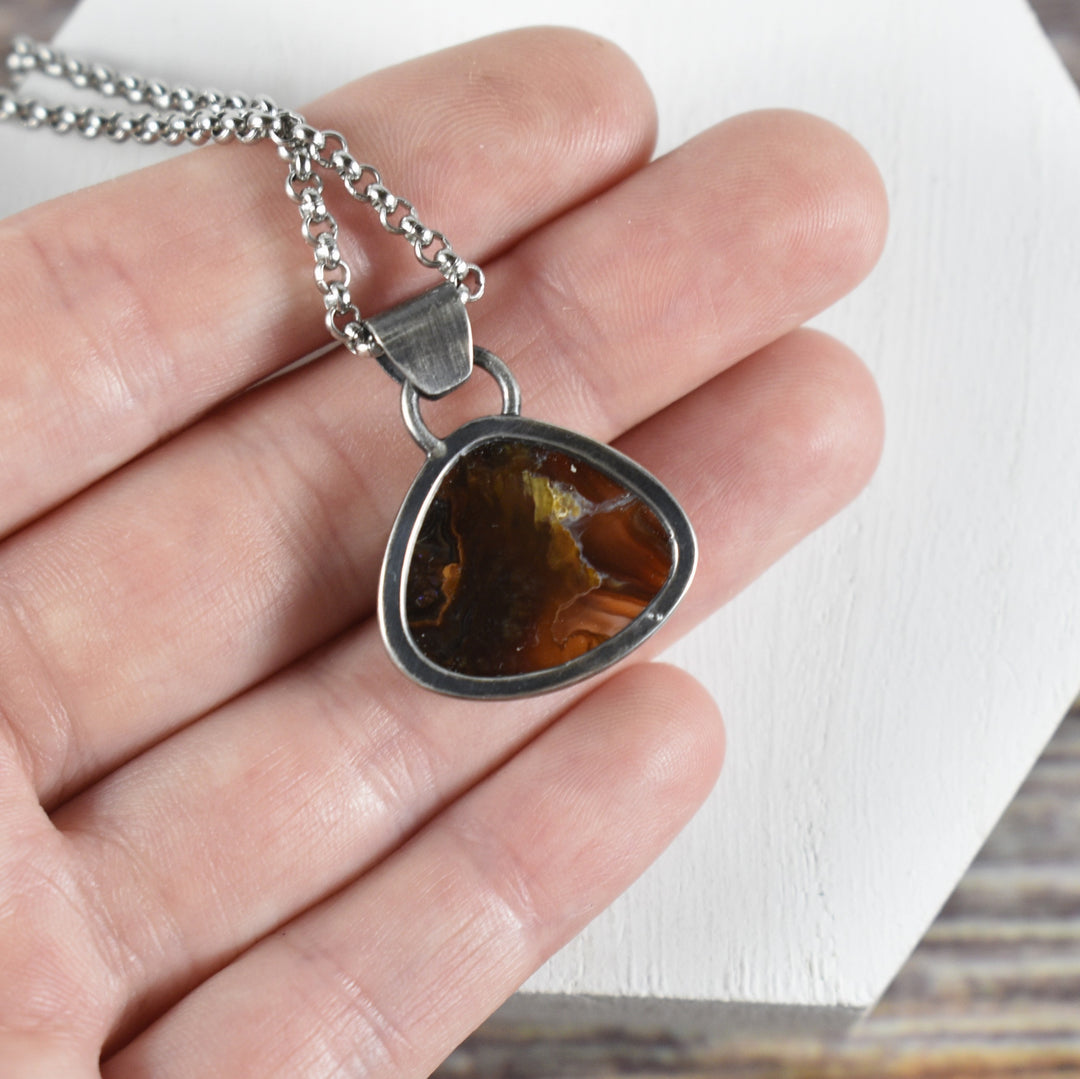 Fire Agate Pendant in Sterling Silver with Custom Chain