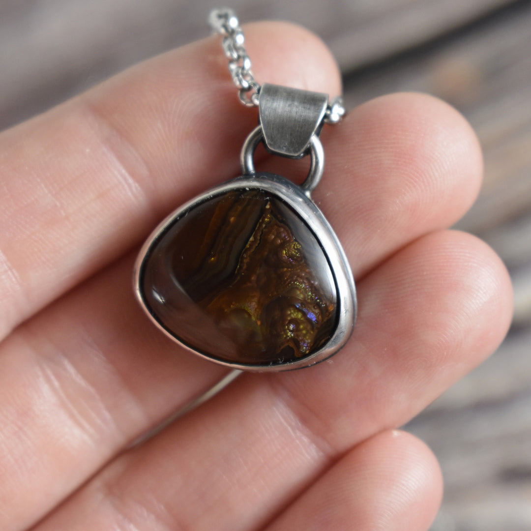 Fire Agate Pendant in Sterling Silver with Custom Chain