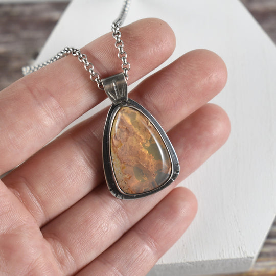 Large Opal Pendant in Sterling Silver with Custom Chain