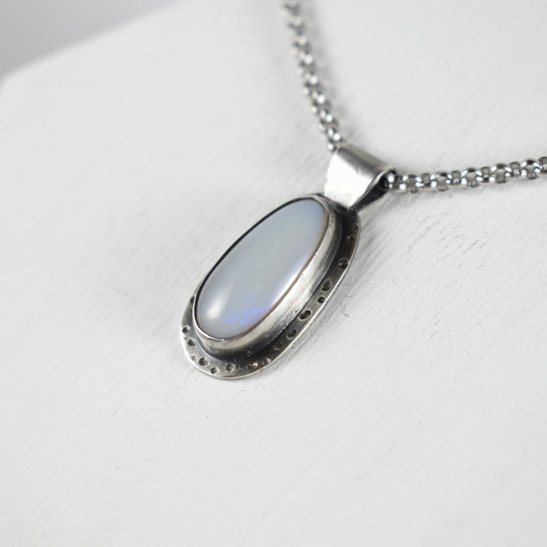 Blue Opal Pendant in Sterling Silver with Custom Chain