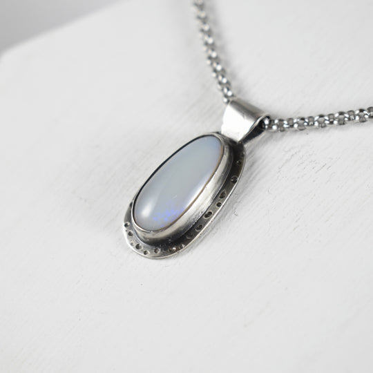 Blue Opal Pendant in Sterling Silver with Custom Chain