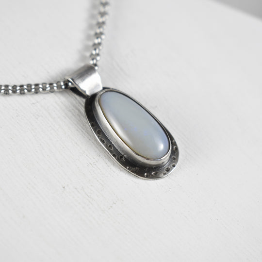 Blue Opal Pendant in Sterling Silver with Custom Chain