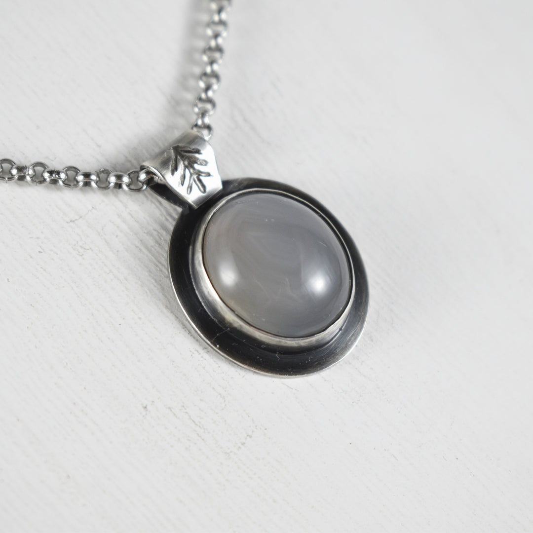 Banded Agate Pendant in Sterling Silver with Custom Chain