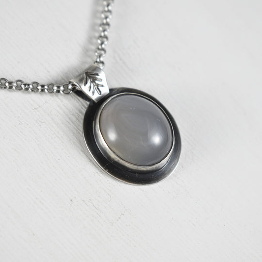 Banded Agate Pendant in Sterling Silver with Custom Chain