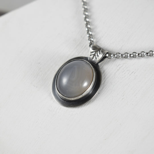 Banded Agate Pendant in Sterling Silver with Custom Chain