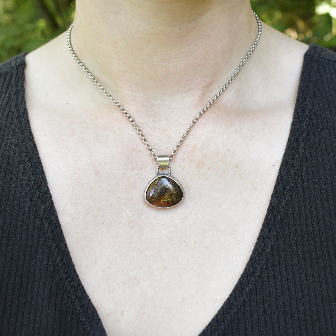 Fire Agate Pendant in Sterling Silver with Custom Chain