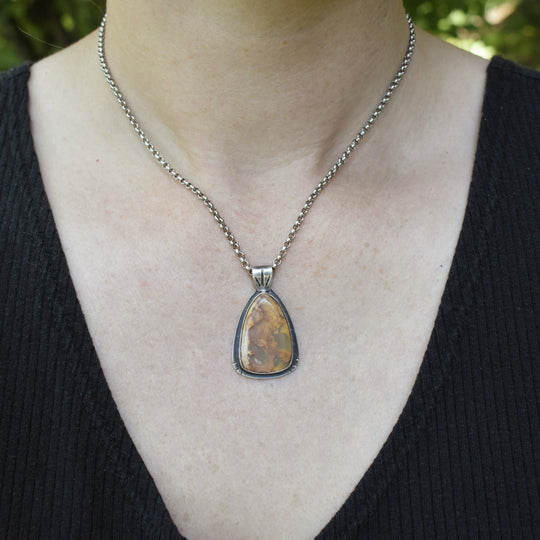 Large Opal Pendant in Sterling Silver with Custom Chain