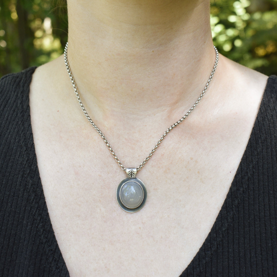 Banded Agate Pendant in Sterling Silver with Custom Chain