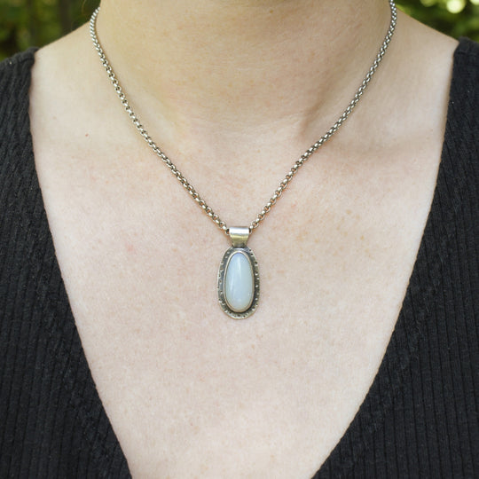 Blue Opal Pendant in Sterling Silver with Custom Chain