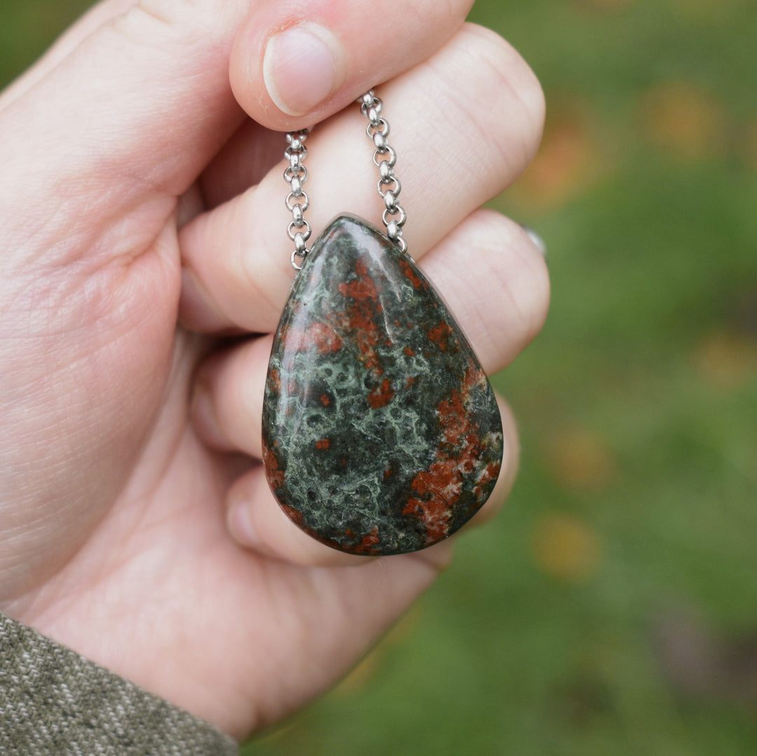 Bloodstone Necklace with Custom Chain or Cord