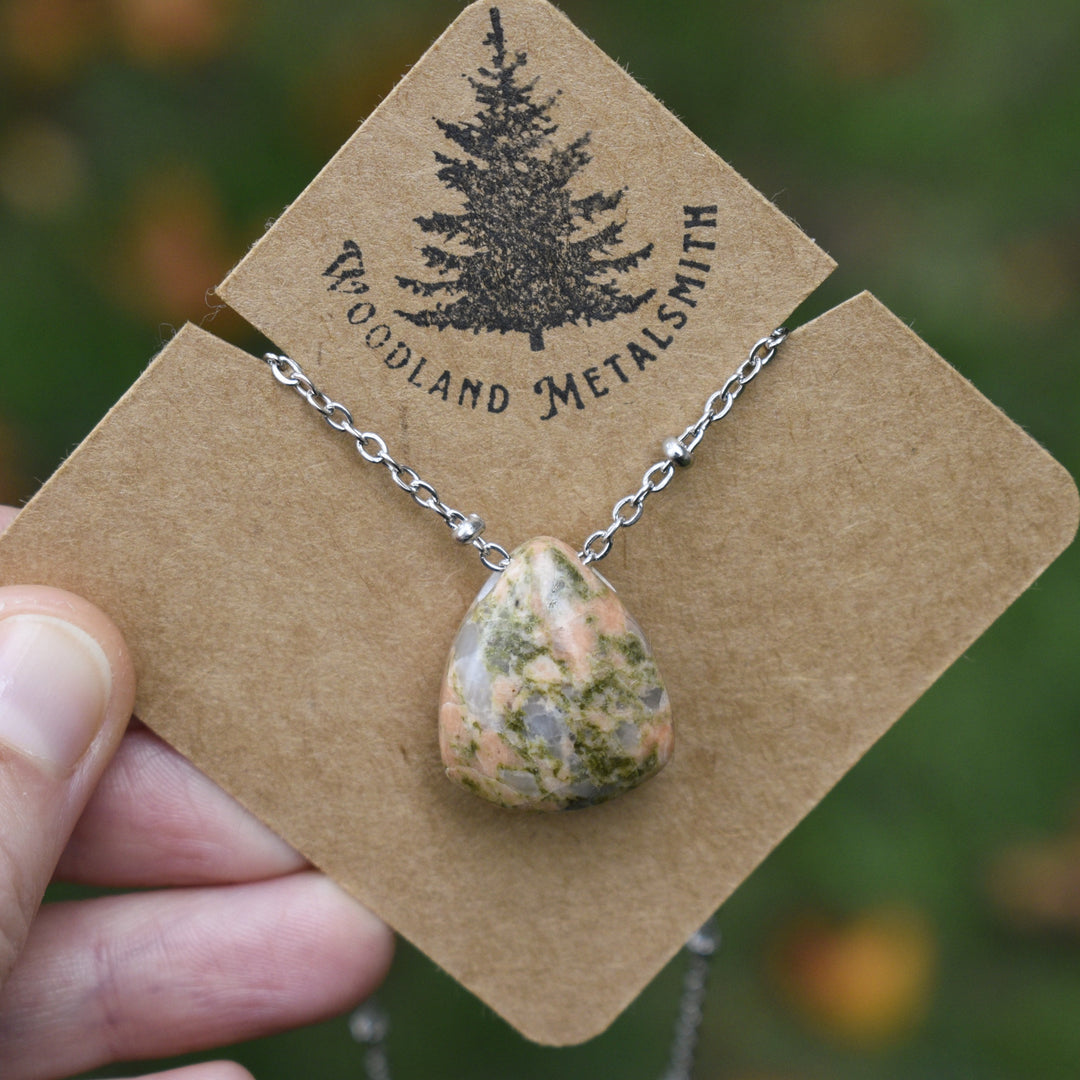 Washington Unakite Necklace with Custom Chain or Cord