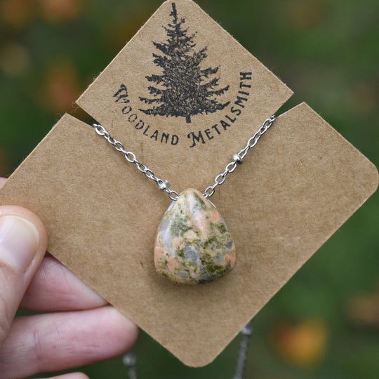 Washington Unakite Necklace with Custom Chain or Cord