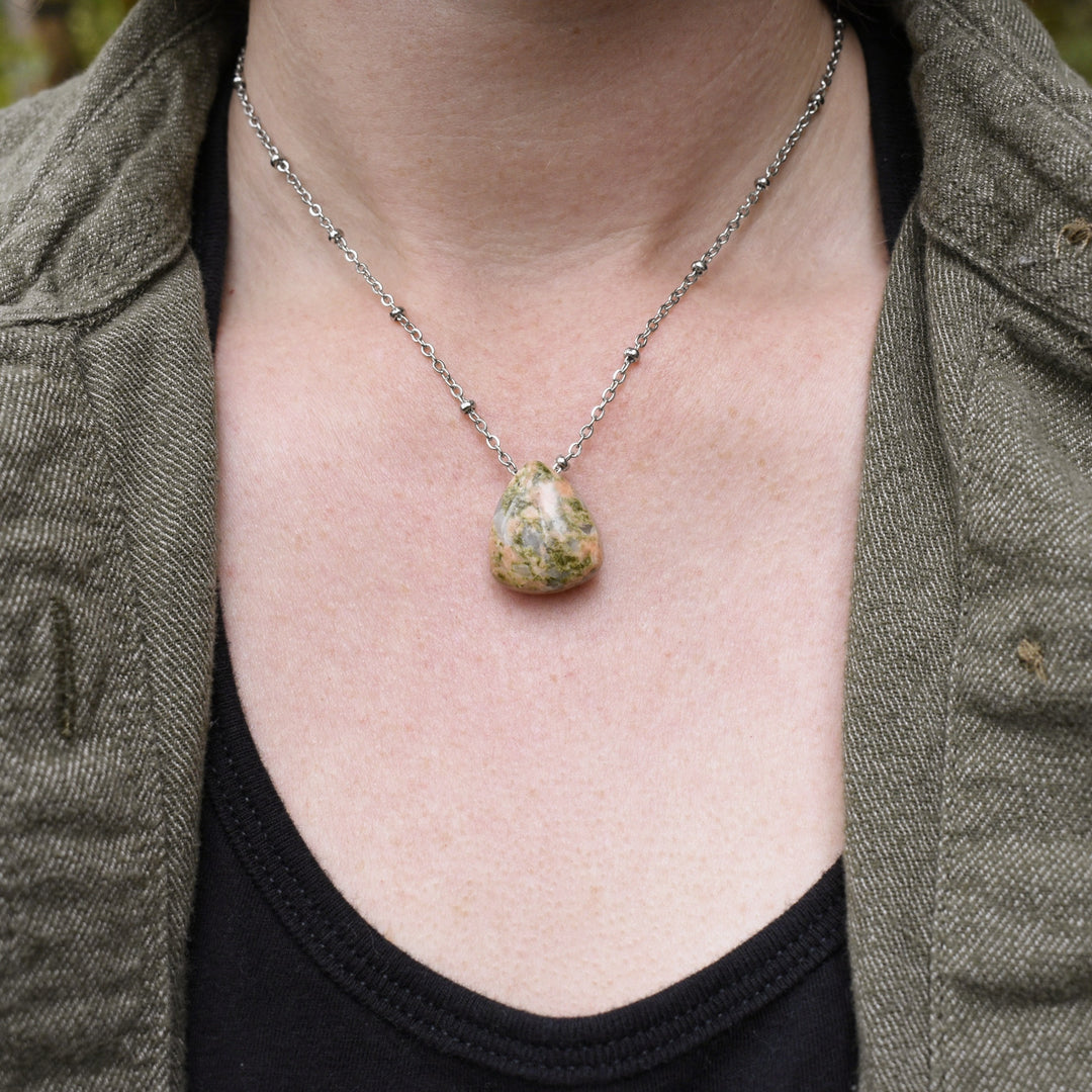 Washington Unakite Necklace with Custom Chain or Cord