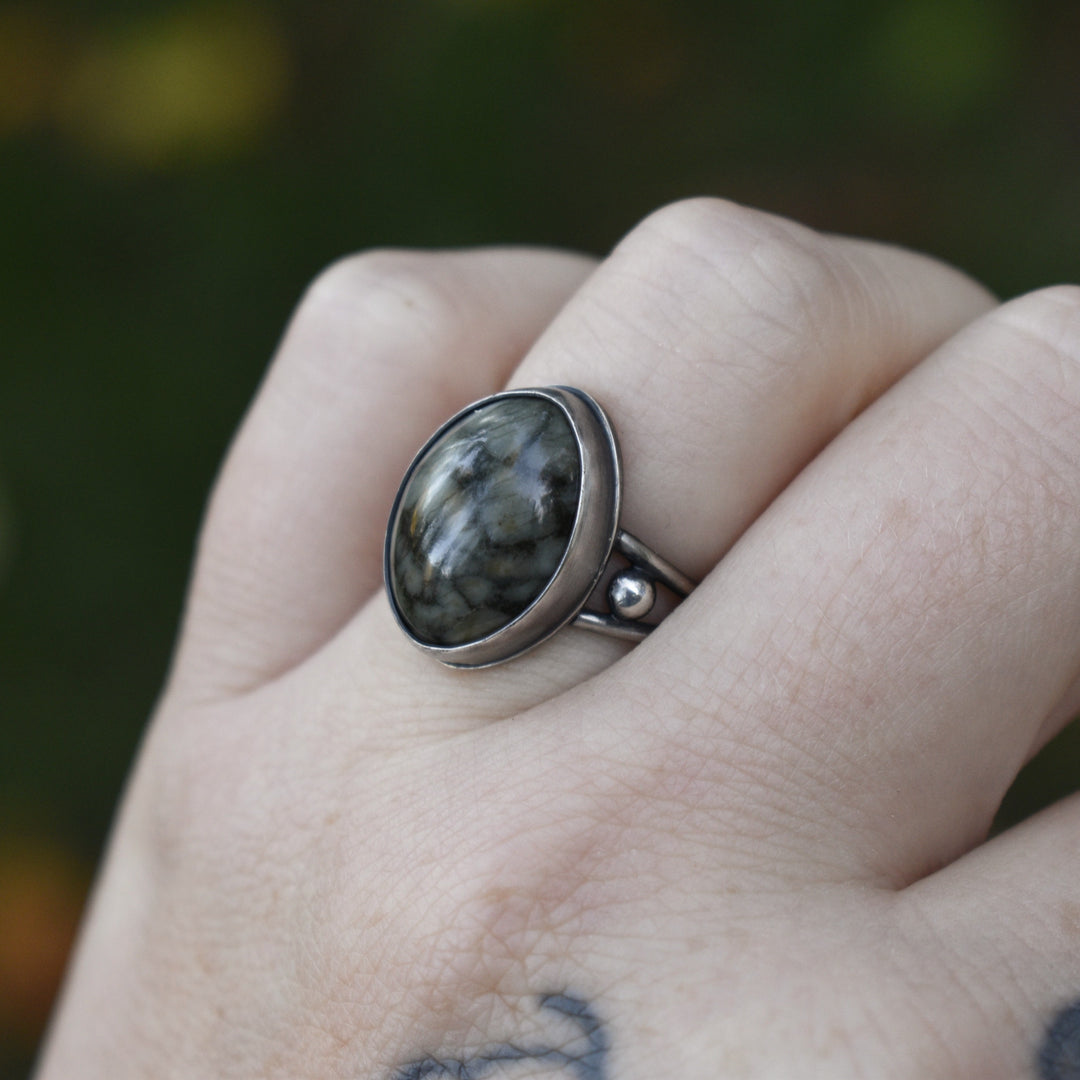 Sterling Silver Quartz Beach Stone Ring, US Size 5
