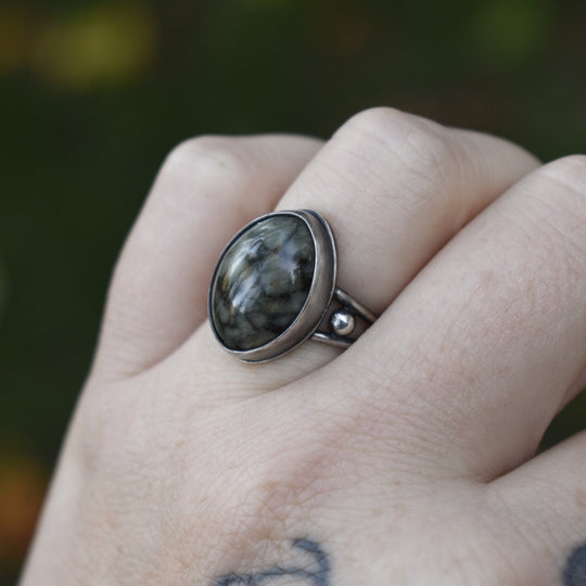 Sterling Silver Quartz Beach Stone Ring, US Size 5