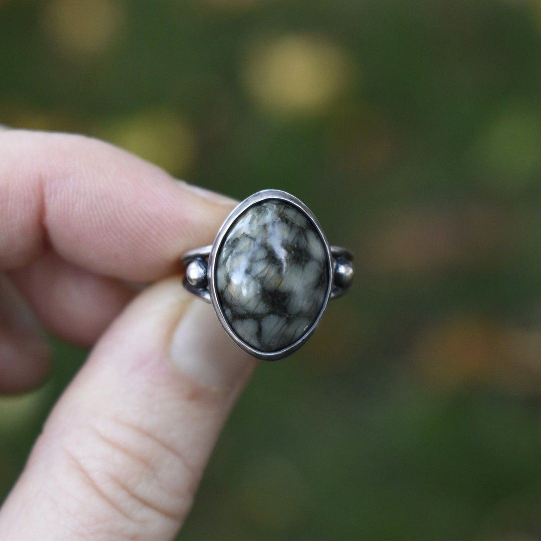 Sterling Silver Quartz Beach Stone Ring, US Size 5