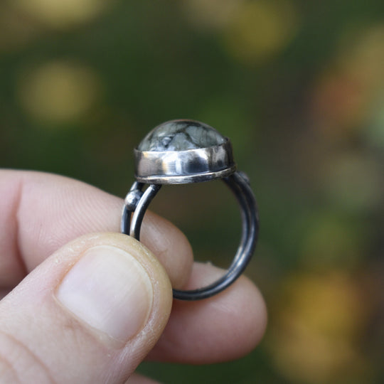 Sterling Silver Quartz Beach Stone Ring, US Size 5