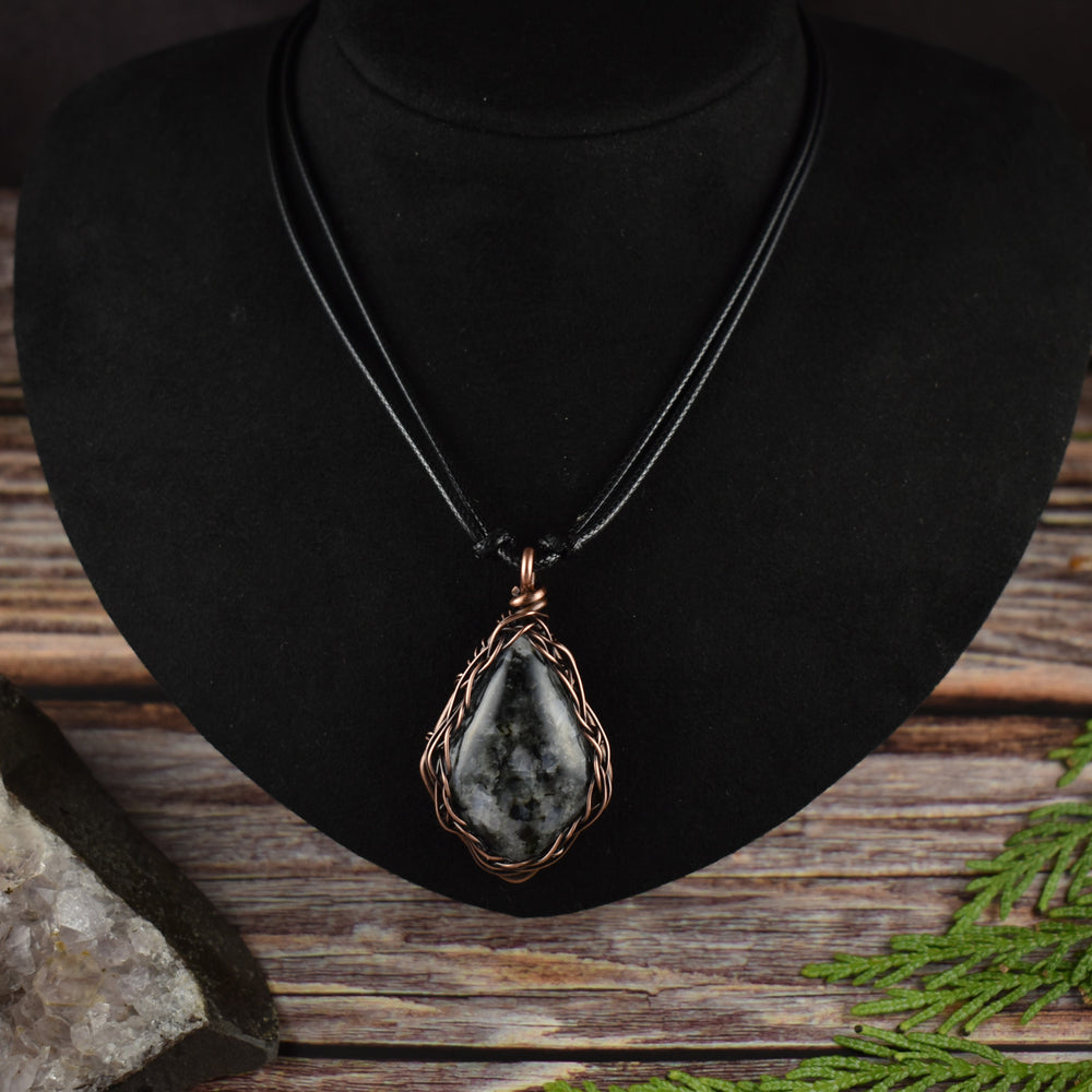 Wire Wrapped Moonstone Copper Pendant Necklace