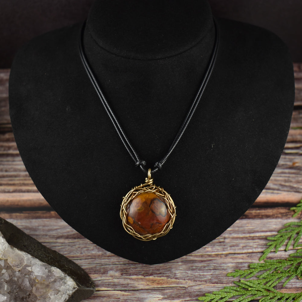 Wire Wrapped Sagenite Agate Brass Pendant Necklace