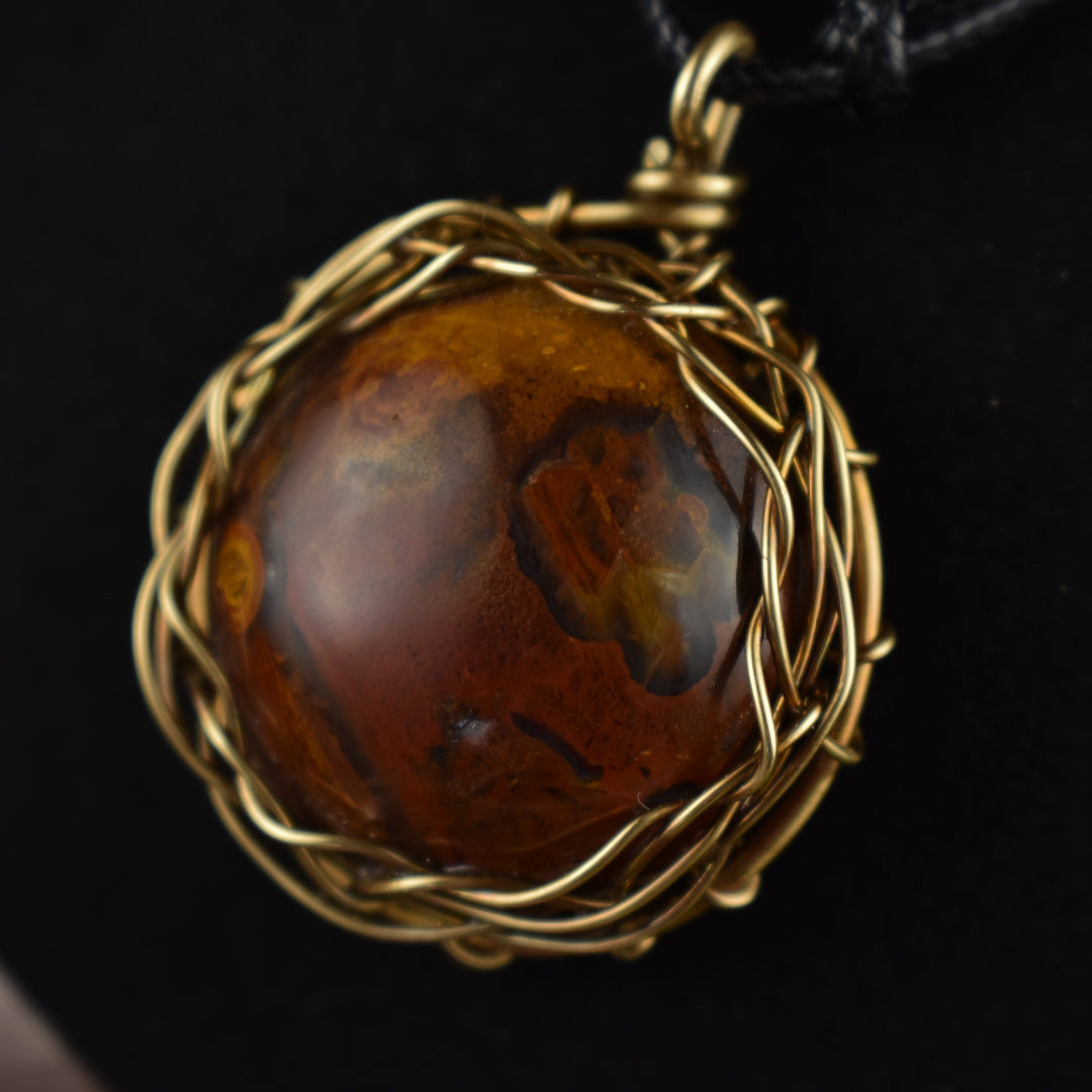 Wire Wrapped Sagenite Agate Brass Pendant Necklace