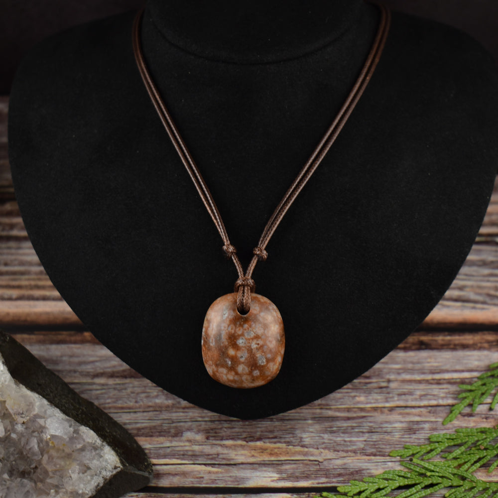 Orange Coral Fossil Focal Pendant Necklace