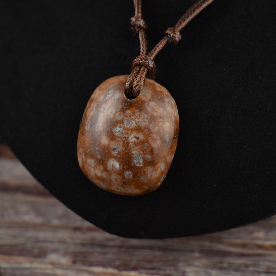 Orange Coral Fossil Focal Pendant Necklace