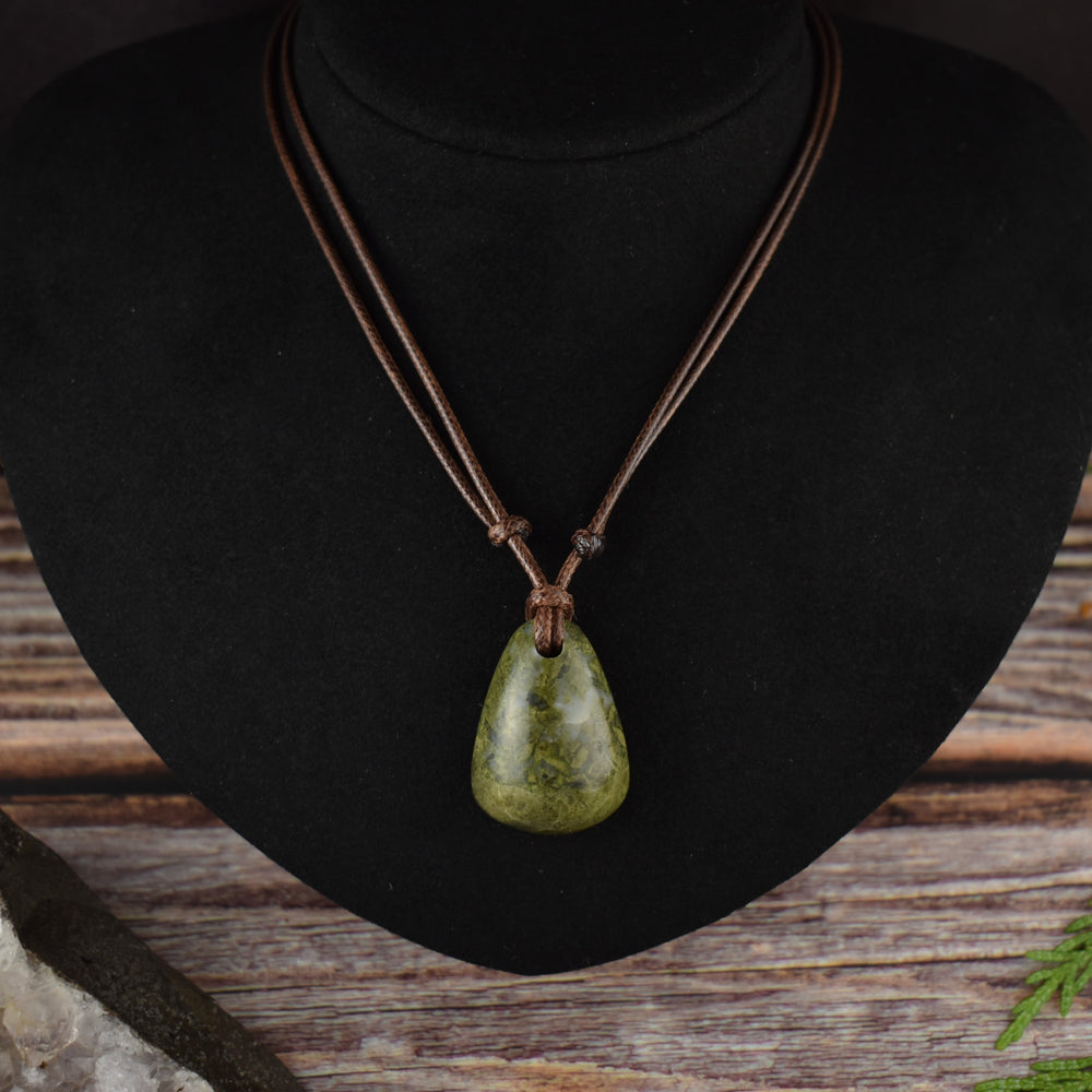 Epidote and Quartz Focal Pendant Necklace