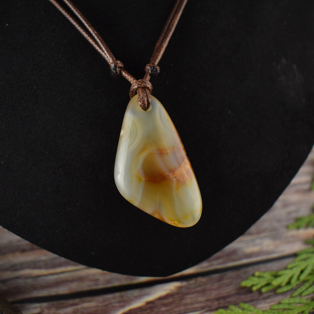 Banded Carnelian Agate Focal Pendant Necklace