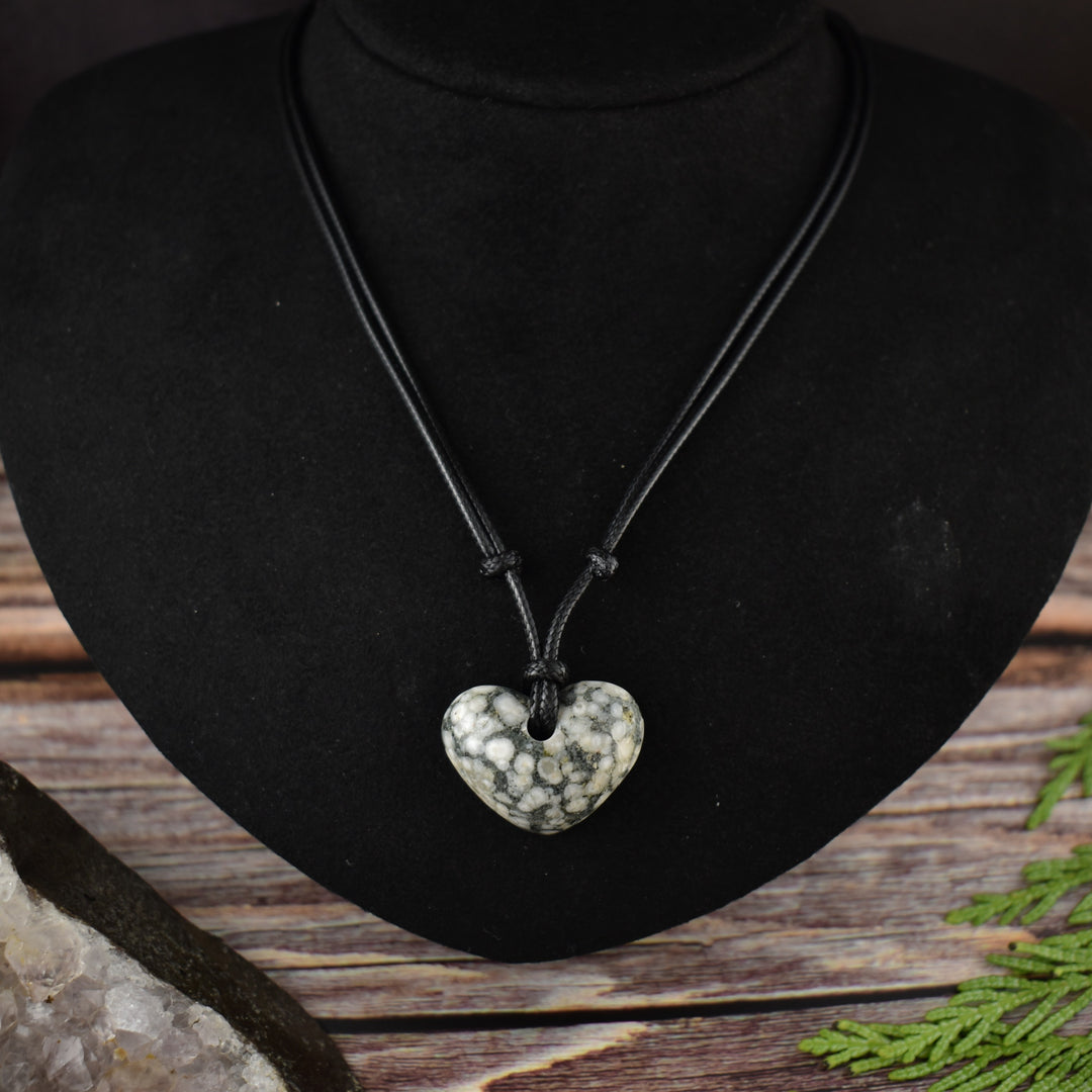 Crinoid Fossil Heart Focal Pendant Necklace