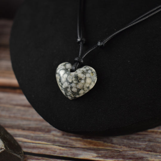 Crinoid Fossil Heart Focal Pendant Necklace