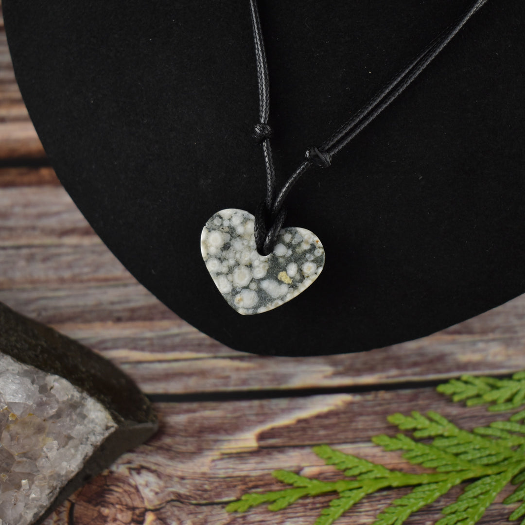 Crinoid Fossil Heart Focal Pendant Necklace