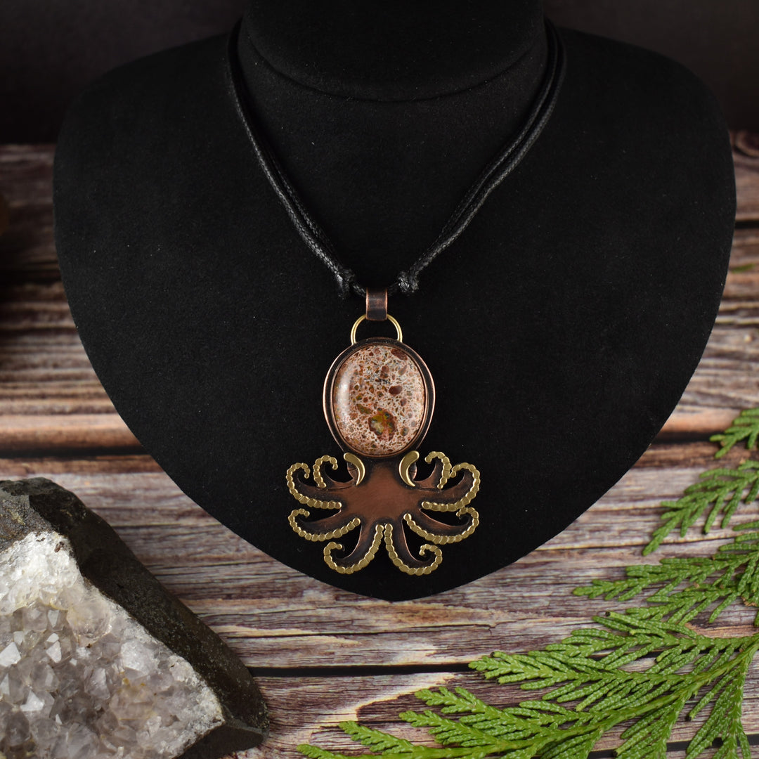 Octopus Jasper Mixed Metal Pendant Necklace