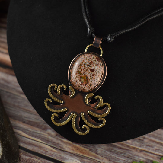 Octopus Jasper Mixed Metal Pendant Necklace