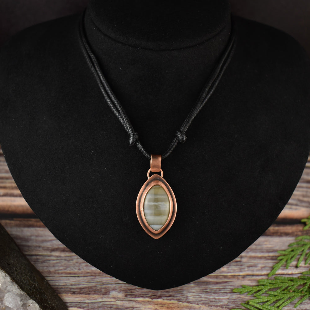 Yellow Banded Agate Copper Pendant Necklace